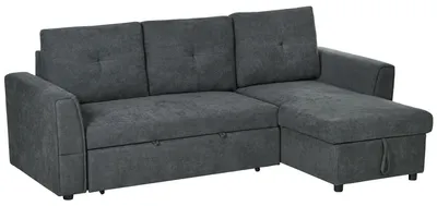 Produktbild von HOMCOM Schlafsofa Ecksofa mit Bettfunktion 3er Couch mit Stauraum Dunkelgrau