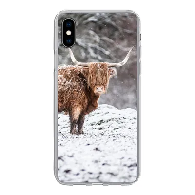 Produktbild von MuchoWow® Handyhülle Schutzhülle Hülle für iPhone Xs Schottischer Highlander - Baum - Schnee Silikon Softcase Handy Hülle - Handytasche
