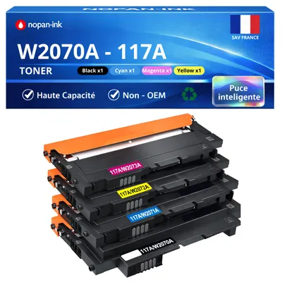 Image de Pack de 4 Toners compatible pour HP 117A W2070A W2071A W2072A W2073A Noir et Couleurs