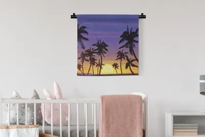 Produktbild von MuchoWow® Wandteppich Wandbehang Sonne - Palme - Meer 60x60 cm Tapisserie Dekoration Wandtuch - Dekorationen - Wand Decke