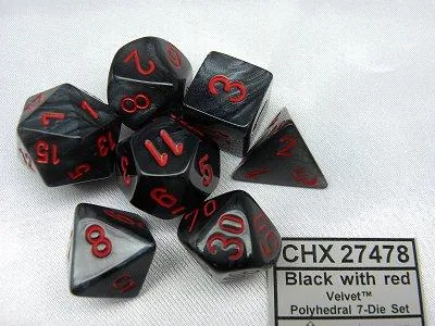Immagine prodotto di Chessex - Velluto - Set di 7 dadi - Nero/Rosso