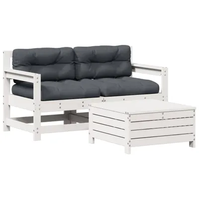 Produktbild von 3-tlg. Garten-Lounge-Set mit Kissen Weiß Massivholz Kiefer
