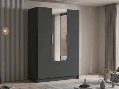 Obrázek produktu pro Vysoká šatní skříň 150 cm se zrcadlem MARILA - černá / zlatá