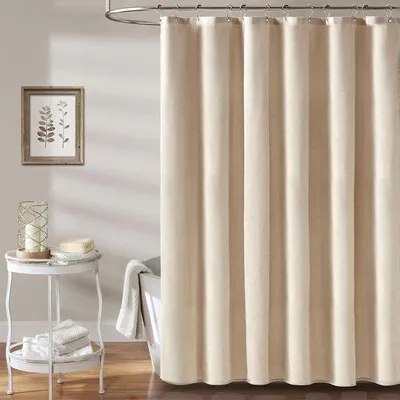 Obrázek produktu pro Zhuštěná sprchová záclona – 180 × 180 cm – béžová – polyester – voděodolná – odolná proti plísním – pratelná – snadno se čistí