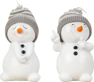 Produktbild von 2 Stück Schneemann Figuren grau 15cm Weihnachten Deko Dekofigur Winterdeko