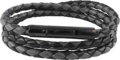 Produktbild von Lederkette Lederband 6 mm Herren Halskette Schwarz / Grau 17-100 cm lang mit Hebeldruck Verschluss Schwarz geflochten, Länge:95 Zentimeter