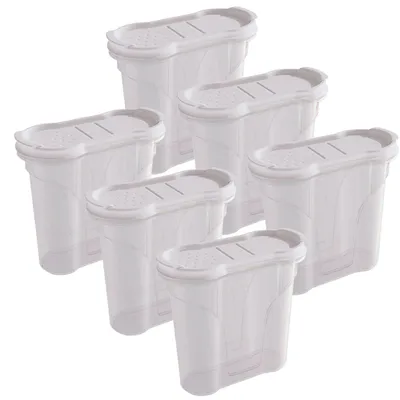 Produktbild von Novaliv Salzstreuer 6er SET Salz Vorratsdose zum Streuen 300 ml Maße (LxBxH): 11 x 5 x 11 cm Dosen für Gewürze mit Deckel Salz und Pfefferstreuer Paprika Gewürz Streuer Klein Streuer Gewürze Fein
