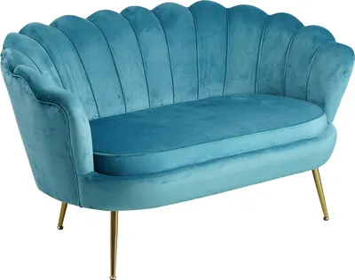 Produktbild von SalesFever Muschel-Sofa | Bezug Samt-Stoff | Gestell Metall goldfarben | B 136 x T 77 x H 78 cm | blau