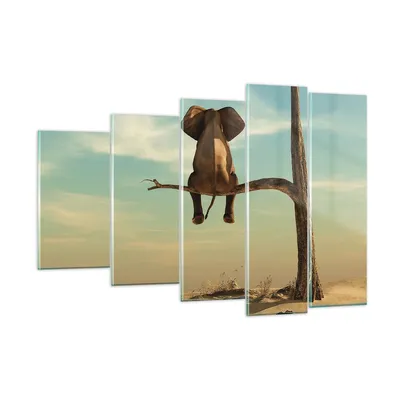 Produktbild von Bilder auf glas - 5 Teile - Elefant sitzend Ast - 150x100cm - Glasbilder - Wandbilder - Bilder - zum Aufhängen bereit - Wanddekoration aus Glas - Glas Bilder - Wandbild auf Glas - GEG150x100-4557