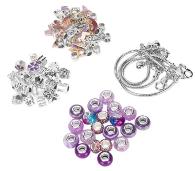 Produktbild von Set zur Armbandherstellung – Exquisites Basisarmband mit Anhänger, großen Perlen und bunten Perlen – DIY-Set zur Schmuckherstellung – Lila