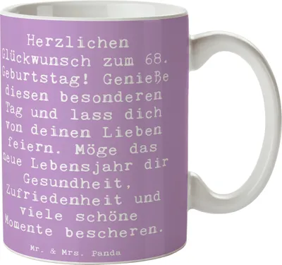Produktbild von Mr. & Mrs. Panda Becher Spruch 68. Geburtstag Freude - Lavendeltraum - Geschenk, besonderen Tag, Tasse, Familie, Teetasse, Happy Birthday, Meilenstein, Kaffeetasse
