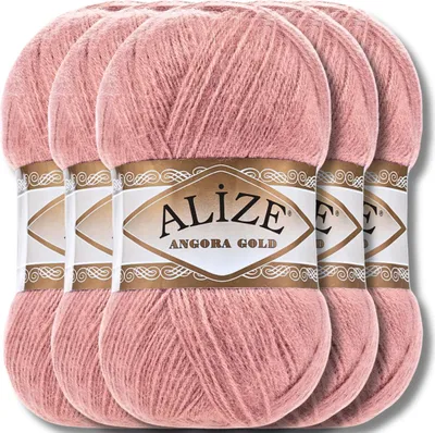 Produktbild von Alize 5x 100g Angora Gold Wolle, Uni, Häkeln, Stricken (Salmon Pink | 144)