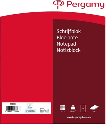 Immagine prodotto di Pergamie – Blocco note, 60 g/m², ft A4, 100 fogli, quadrettato 5 mm