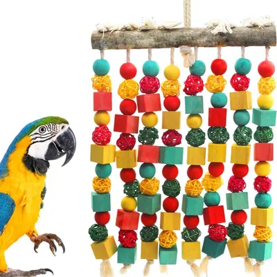 Image de Jouet pour perroquets en bois naturel, jouet à mâcher de type "takraw" pour grandes oiseaux, lot de 8 pièces
