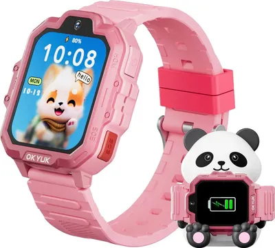 Produktbild von Smartwatch Kinder mit GPS, 4G Kinder Smart Watch mit Videoanruf, SOS Notruf, Sprachchat, SMS, Kamera, Wecker, Panda-Ladestation, Kinderuhr für Mädchen und Junge,Rosa