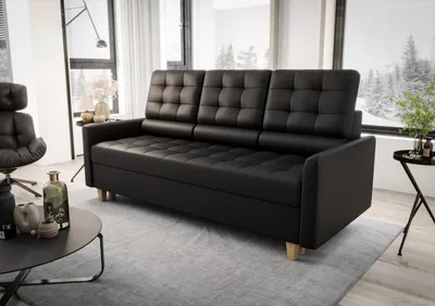 Produktbild von 3-Sitzer Sofa 215 cm Schwarz Kunstleder Kongo RBS03