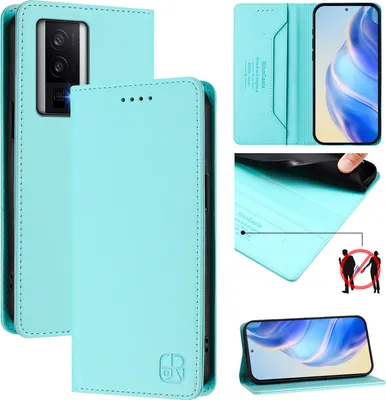 Produktbild von Lederhülle für Xiaomi Poco F5 Pro/Redmi K60/K60 Pro Hülle Flip Brieftasche Kartenfächern Ständer Schutzhülle Türkis