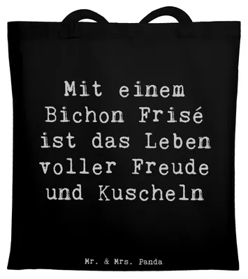 Produktbild von Mr. & Mrs. Panda Shopping Tasche Spruch Bichon Frisé Freude - Schwarz - Geschenk, Hunde, Jutebeutel, Schultasche, hypoallergen, Familienhunde, Hunderassen Charakter