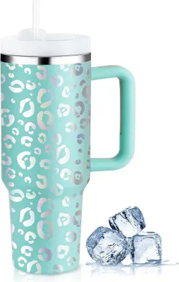 Image de Thermos de 40 oz avec poignées, gobelet isotherme à double paroi en acier inoxydable de 1180 ml pour boissons chaudes et froides, gobelet à café de voyage, vert menthe