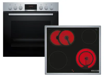 Produktbild von Bosch HEB513BS3 + NKN645GA2E, Keramik, 4 Zone(n), Glaskeramik, Schwarz, Berührung, 58,3 cm
