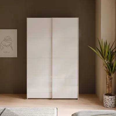 Produktbild von Forte SOPHISTISPACE Kleiderschrank 120, moderner Schwebetürenschrank, 2-türig, Einlegeböden, Kleiderstange, Holzwerkstoff, Weiß/Weiß Glanz, 120,1 cm breit x 210,5 cm hoch x 62,9 cm tief