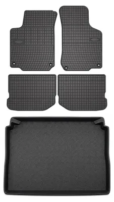 Image de Tapis en caoutchouc + bac de coffre pour Volkswagen New Beetle 1999-2020 (coffre standard) – 5 pièces, noirs, sur mesure – Wielganizator SolidPRO