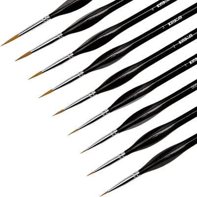 Zdjęcie produktu dla Zestaw 9 precyzyjnych pędzli do malarstwa miniatur, idealny do malowania akrylem, akwarelami, farbami olejnymi, do makijażu i manicure. Miniaturowy zestaw pędzli do malarstwa