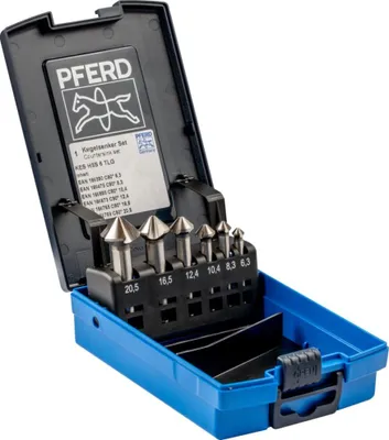 Zdjęcie produktu dla PFERD SET KES HSS DIN 335 C90° 6, Stal, Metale nieżelazne, Brąz, Stal nierdzewna, Aluminium, Stal szybkotnąca (HHS)