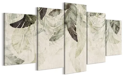 Immagine prodotto di LUMASOUL, quadri decorativi da parete per soggiorno, set di 5 stampe su tela raffiguranti foglie, dimensioni 200x100 cm. Decorazioni murali componibili per camera da letto, corridoio, ufficio