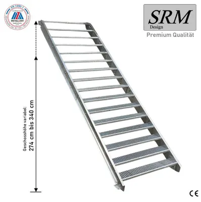 Produktbild von 16 Stufen Stahltreppe Breite: 100 cm Geschosshöhe 274-340cm  inkl. Zubehör