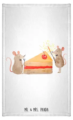Produktbild von Mr. & Mrs. Panda Handtuch Mäuse Kuchen - Weiß - Geschenk, Klein, Hungrig, Frotteehandtuch, Kuchenliebe, Design, Maus, Kleines, Baumwollhandtuch, Happy Birthday