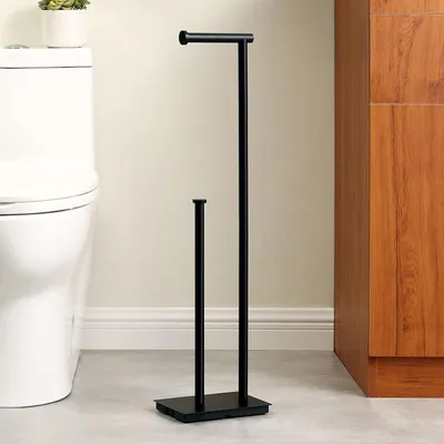 Immagine prodotto di Portarotolo da pavimento, nero, in acciaio inossidabile SUS304, salvaspazio, ideale per bagno e cucina