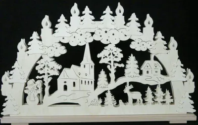 Produktbild von Schwibbogen mit Kirche Haus Waldtieren und Beleuchtung BxHxT 70x43x7cm NEU