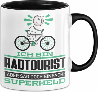 Produktbild von Radtourist Geschenk Tasse Ich Bin Radtourist Aber Sag Doch Einfach Superheld Lustige Geschenkdiee für Radtourist Kaffee-Becher (Schwarz)