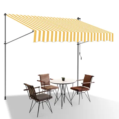 Immagine prodotto di SWANEW Tenda da sole Tenda da sole a morsetto Tenda da sole per balcone Tende da sole resistenti ai raggi UV Tenda da sole con braccio articolato Bianco Giallo 2,5 m