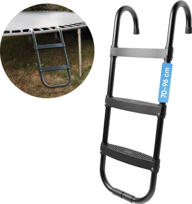 Produktbild von Björn&Schiller Leiter für Trampolin – Höhenverstellbare Trampolinleiter (70-96 cm), 3 Stufen, rutschfest, wetterfest, stabile Fixierung