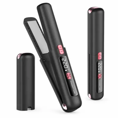 Produktbild von Kabelloses Mini Glätteisen 2 in 1 Lockenstab & Glätteisen, USB aufladbar mit 4500mAh Akku, 6 Temperaturstufen, Keramikbeschichtung, schnell aufheizend für Reise & Styling