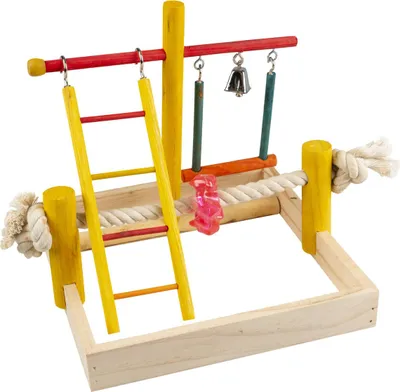 Produktbild von Vogelspielplatz Pino aus Holz mit Klettergerüst und Schaukel 22,5 x 22,5 x 20 cm
