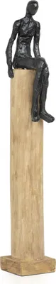 Obrázek produktu pro Moritz Sculpture I Muž sedící na kmeni média I 13 x 10,5 x 66 cm I Dřevěná dekorace I Sochy Deco I Moderní I Obývací pokoj I ze dřeva I Dřevěná plastika