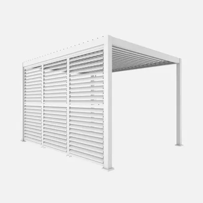 Produktbild von sweeek - Pergola mit Lamellendach Triomphe 3x4m + 3 Lamellenwände 130cm  - Weiß