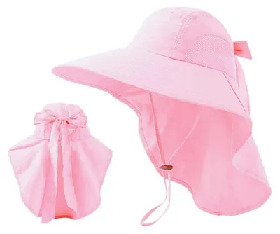 Immagine prodotto di Cappello da donna con protezione per il collo, ampia tesa, fori per la coda di cavallo, rete estiva, pieghevole, colore rosa, taglia 55-60 cm