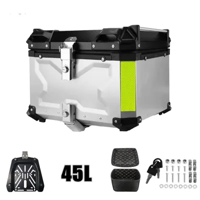 Produktbild von 45L CNC Motorrad Topcase - Wasserdicht, Stoßfest, Abschließbar, Universal Motorradkoffer für Roller & Motorräder, mit Gepäckträger (Silber)