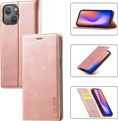 Immagine prodotto di iPhone 14 Custodia in pelle con funzione stand e porta carte, custodia design portafoglio per iPhone 14 Rosa