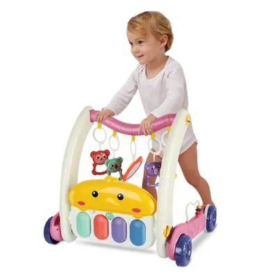 Produktbild von Lauflernwagen Kinderwagen Pädagogische Lauflernhilfe für Kinder Tabelle Musik Panel Rosa