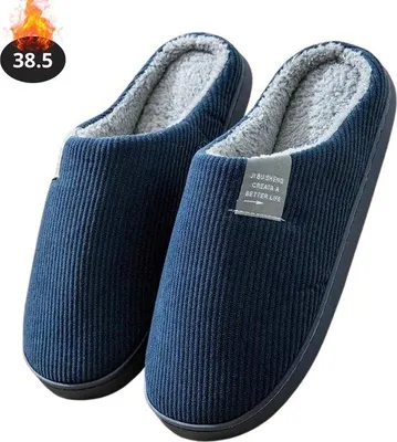 Productafbeelding van Nivard Warme Pantoffels - Sloffen - Slippers - Dames - Heren - Pluche - Maat 38.5 - Marineblauw
