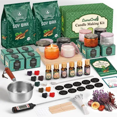 Produktbild von Kerzen selber machen Set mit Sojawachs, Düften, Farben, Trockenblumen, Dochten & Gläsern | DIY Bastelset für Erwachsene & Anfänger