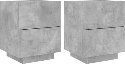 Produktbild von Nachttische mit LED-Leuchten 2 Stk. Betongrau Holzwerkstoff
