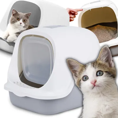Produktbild von Katzentoilette geschlossen - XXL Katzenklo mit Aktivkohlefilter, hoher Rand & Klappe, moderne Haubentoilette, 51x36x37 cm – Retoo