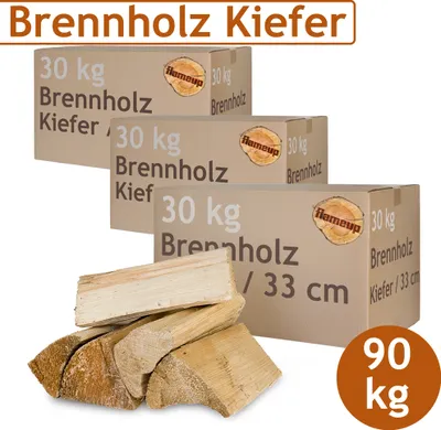 Produktbild von Borovice Palivové dřevo Palivové dřevo 90 kg Pro kamna a krb Ohnivá mísa Grilovací polena Palivové dřevo Dřevo 33 cm sušené v peci Flameup