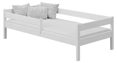 Produktbild von MEBLE WRÓBEL Kinderbett 90x200 cm mit Rausfallschutz & Lattenrost in Weiß, Einzelbett aus Kiefernholz für Kinder Mädchen Jungen Bett